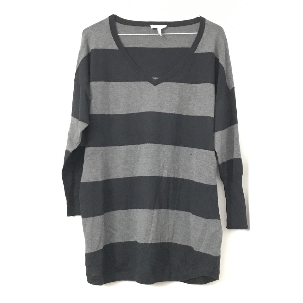 Joie Black and Gray Stripe Three Quarter Sleeves